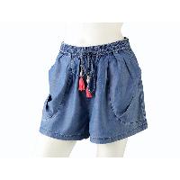 Ladys Tassel Trim Chambray Shorts